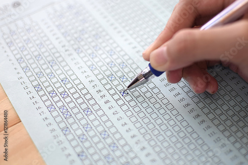 Standard test form selective focus on answer sheet