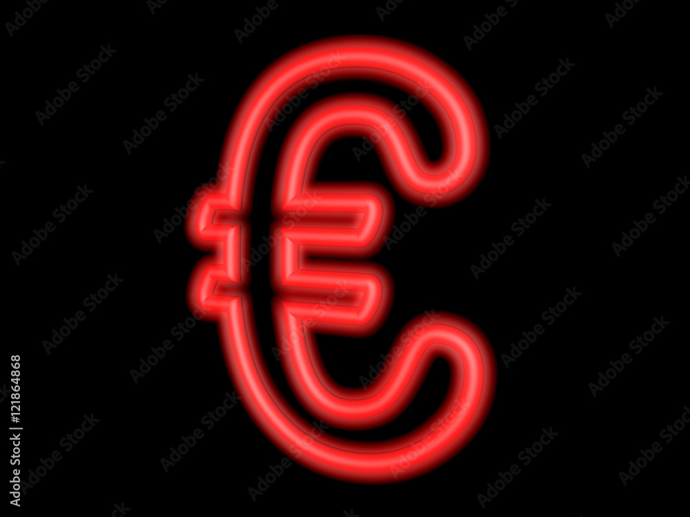 Neon euro sign isolated on black, 3d illustration Neon euro sign isolated on black, 3d illustration