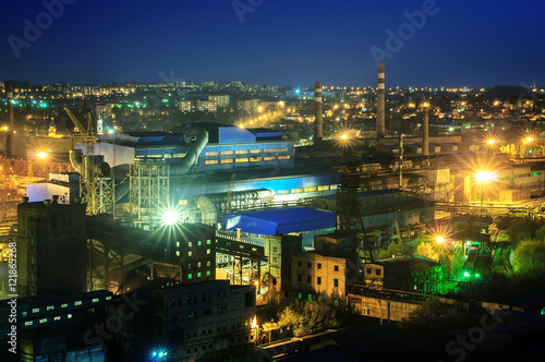 Night view of industrial metallurgical plant
