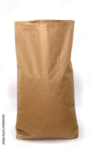 Open lank brown craft paper bag isolated on white background