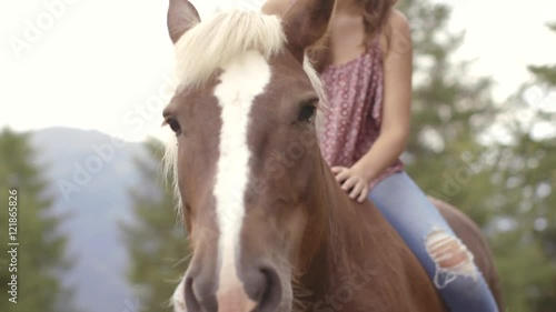 Woman petting horse