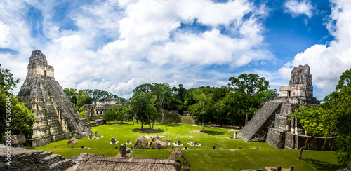 Mayan Temples of Gran Plaza or Plaza Mayor at Tikal National Park - Guatemala photo