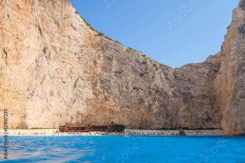 Shipwreck beach  Zakynthos - September 3  2016  Crowds of people on Shipwreck beach