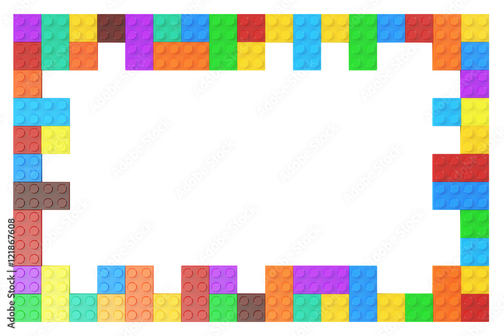 Fototapeta premium Frame from colored plastic building blocks, 3D rendering