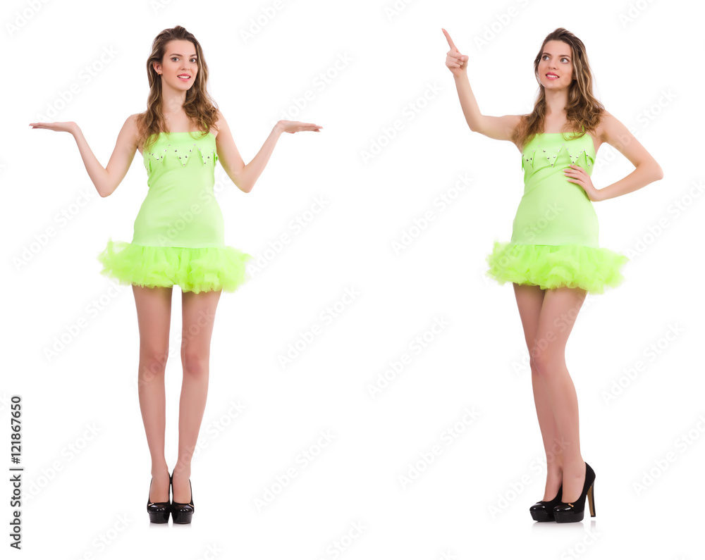 Pretty lady in light charming dress isolated on white Pretty lady in light charming dress isolated on white