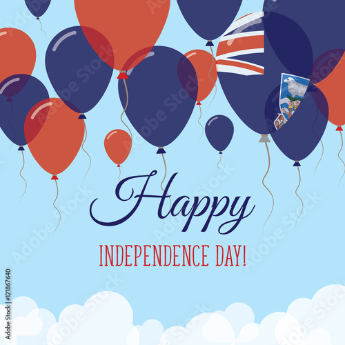 Falkland Islands (Malvinas) Independence Day Flat Greeting Card. Flying Rubber Balloons in Colors of the Falkland Islander Flag. Happy National Day Vector Illustration. photo