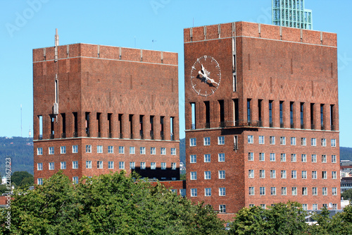Photography two tower on City Hall (Radhuset), Oslo, Norway