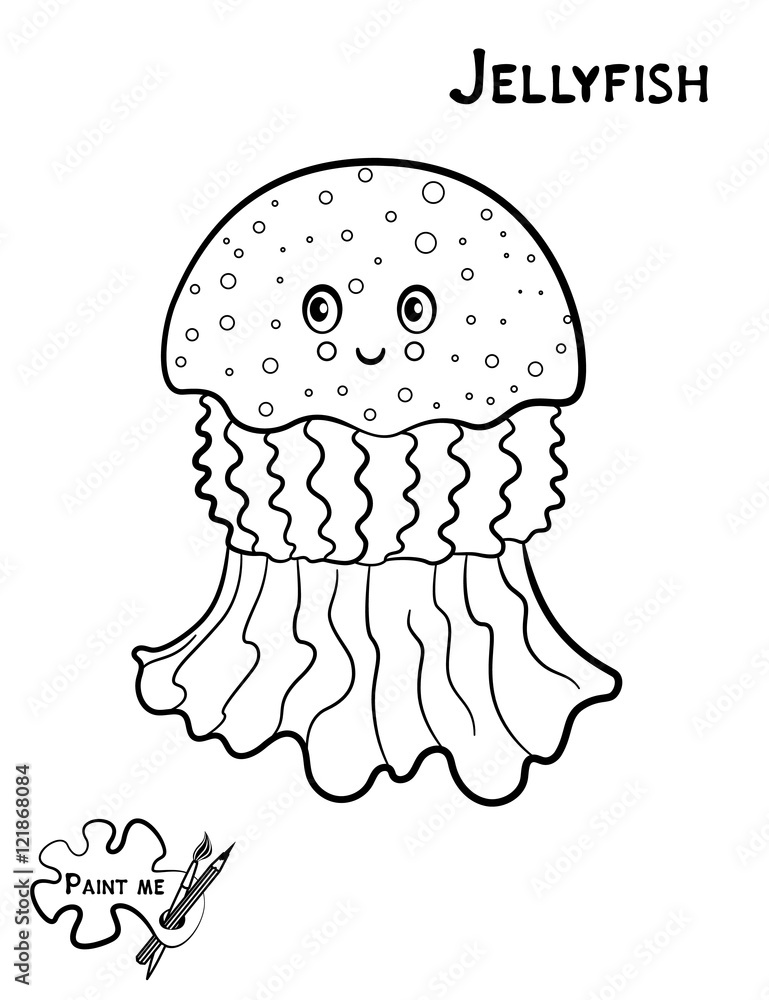 Fototapeta premium Children's coloring book that says Paint me. Sea life. Jellyphis