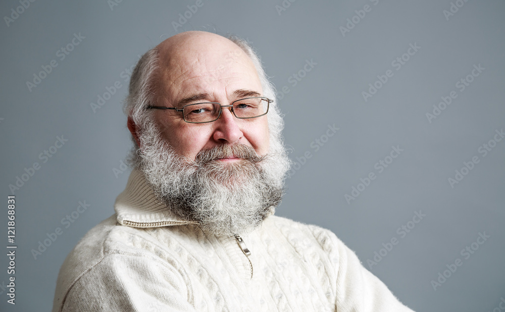 Portrait of Old Man with Beard. Gray Background. Portrait of Old Man with Beard. Gray Background.