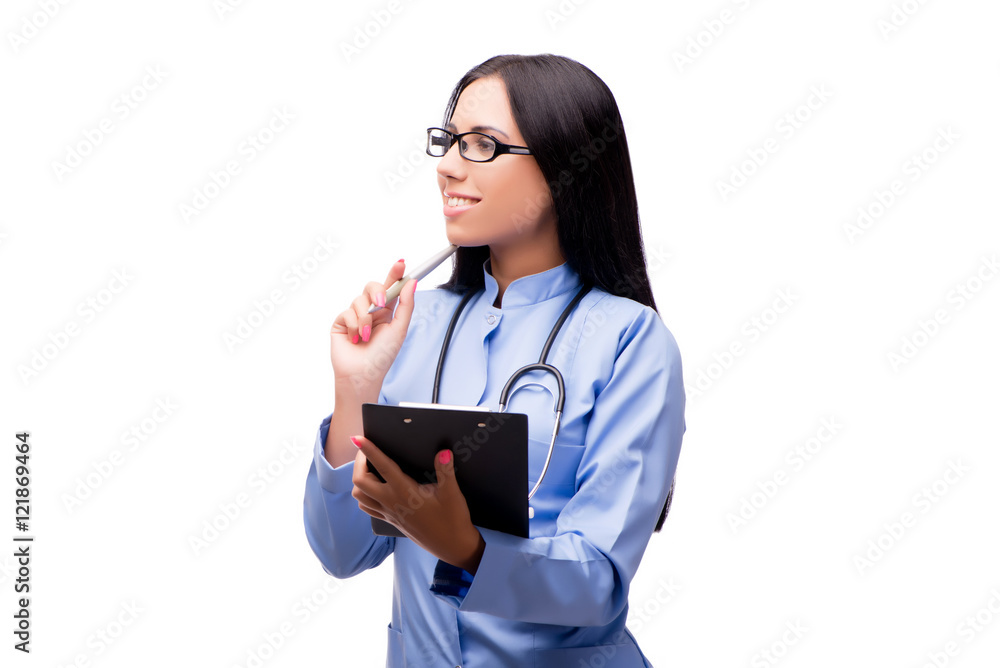 Young female doctor in medical concept isolated on white Young female doctor in medical concept isolated on white