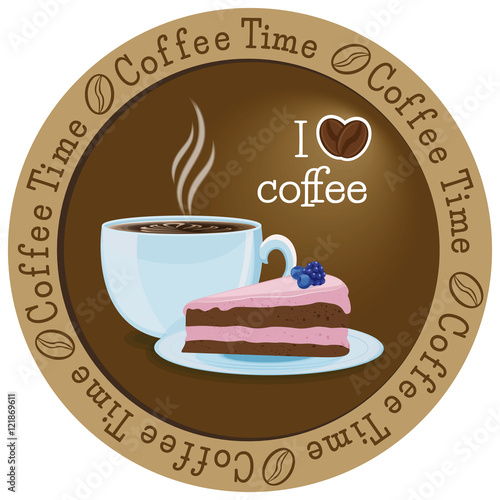 Sticker with a Cup of coffee and a cake, I love coffee