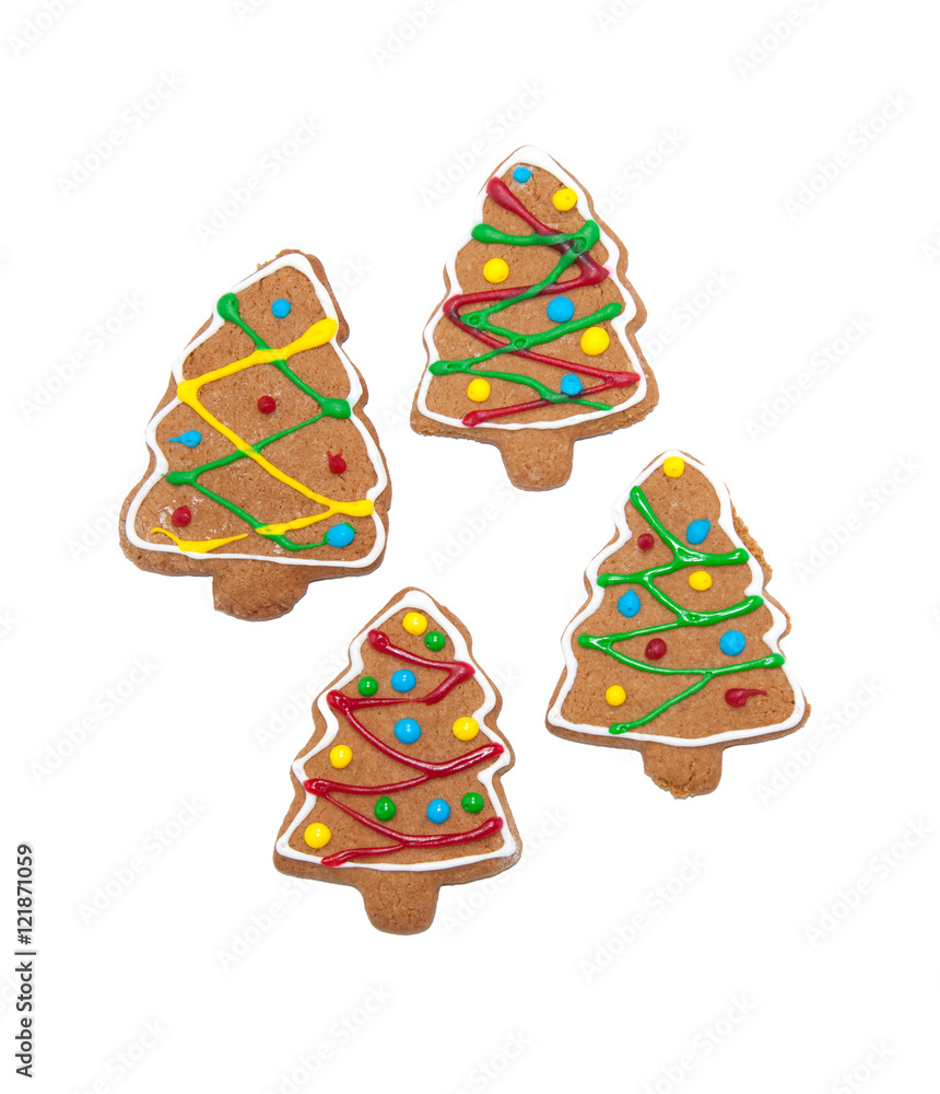 Colorful, glazed gingerbread trees on white background Colorful, glazed gingerbread trees on white background