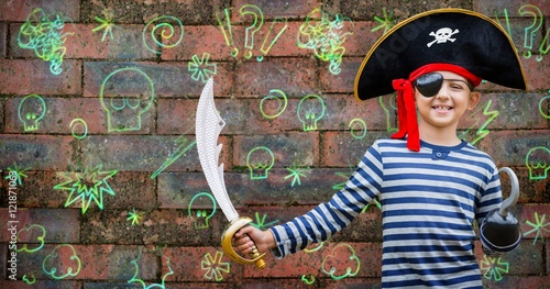 Quadro em tela Composite image of boy pretending to be a pirate