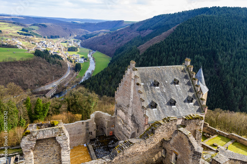 Bourscheid Castle in sunny spring day, Luxembourg photo