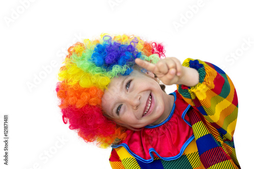 Child in clown costume. Adorable little boy in clown costume, ra