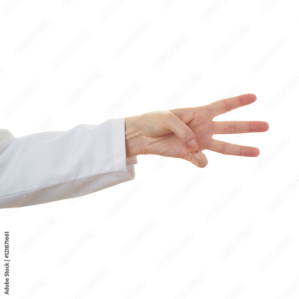 Doctor female hand over white isolated background Doctor female hand over white isolated background