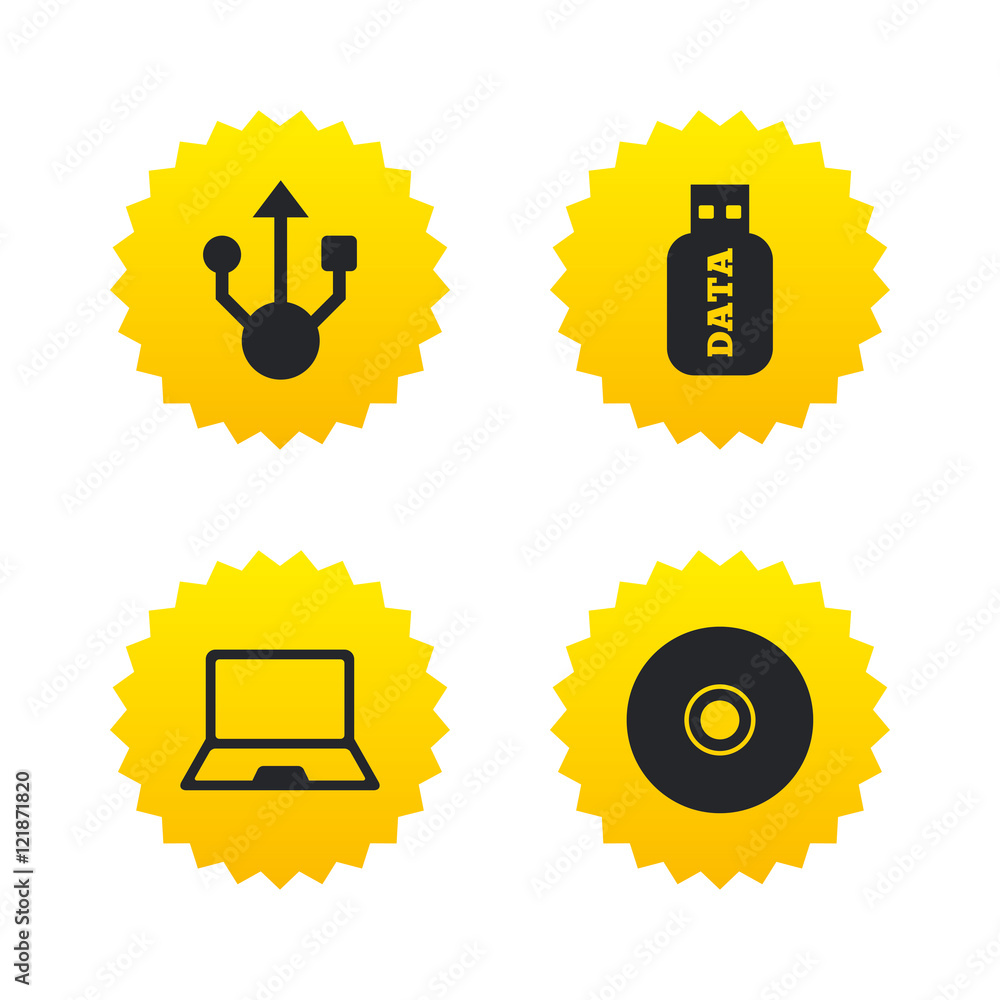 Usb flash drive icons. Notebook or Laptop pc. Usb flash drive icons. Notebook or Laptop pc.