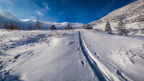 Path to the shelter in the mountains at winter, Poland