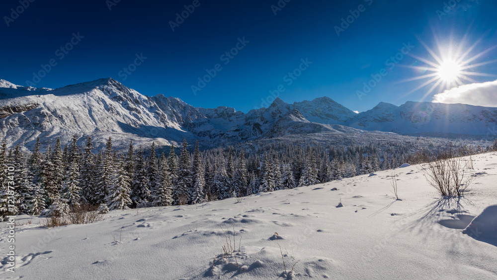 Tatra Mountains at sunrise in winter, Poland