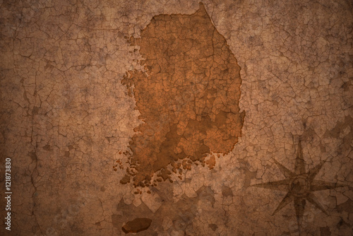 south korea map on vintage crack paper background