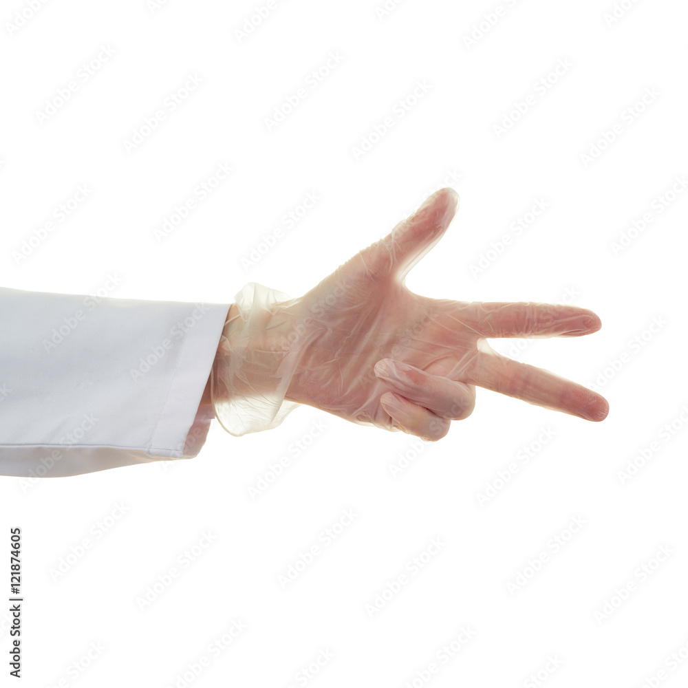 Doctor female hand over white isolated background Doctor female hand over white isolated background