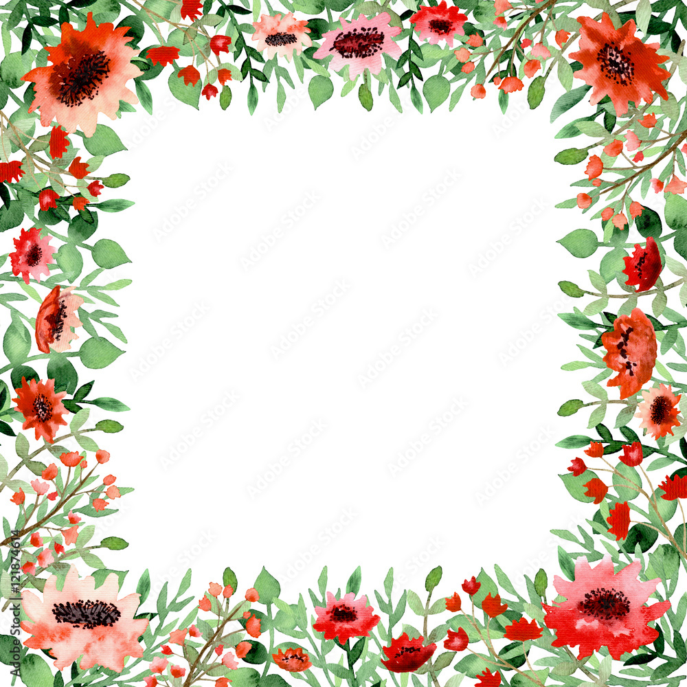 Square Card With Watercolor Little Flowers And Leaves Square Card With Watercolor Little Flowers And Leaves