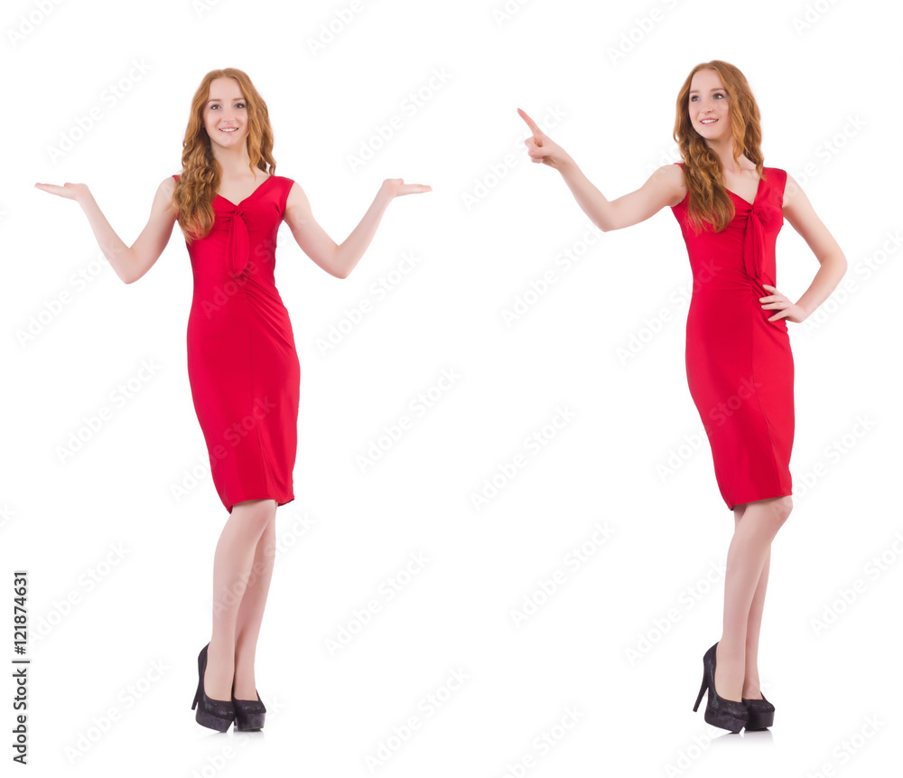 Pretty young girl in red dress isolated on white Pretty young girl in red dress isolated on white