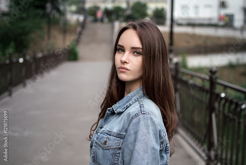 portrait of a beautiful girl closeup on street