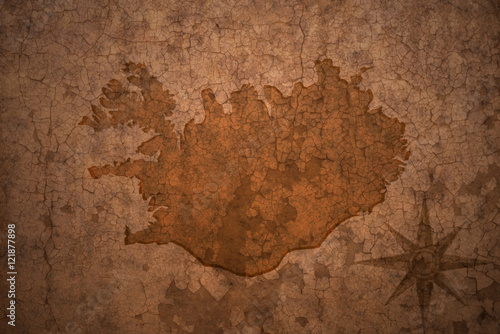 iceland map on vintage crack paper background