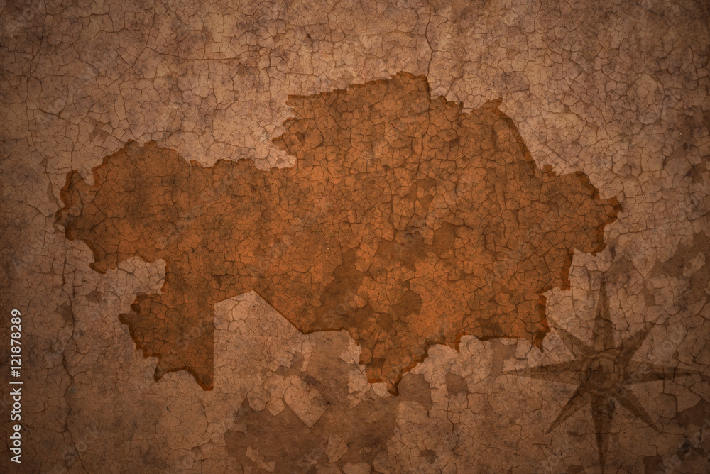 Fototapeta premium kazakhstan map on vintage crack paper background