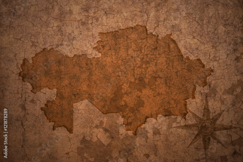 kazakhstan map on vintage crack paper background