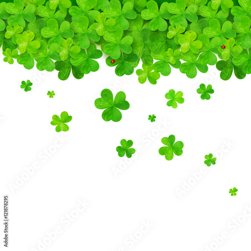 Vector green falling clovers isolated on white background