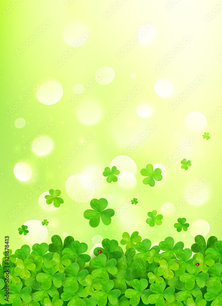 Light green vector background with clovers and bokeh effect Light green vector background with clovers and bokeh effect