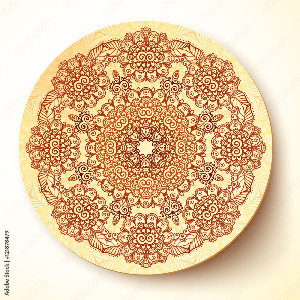 Vector plate template with Indian style mehndi round ornament