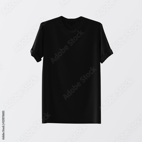 Black Blank Textile Tshirt Isolated Center White Empty Background.Mockup Highly Detailed Texture Materials.Clear Label Space for Business Message. Square.Front Side. 3D rendering.