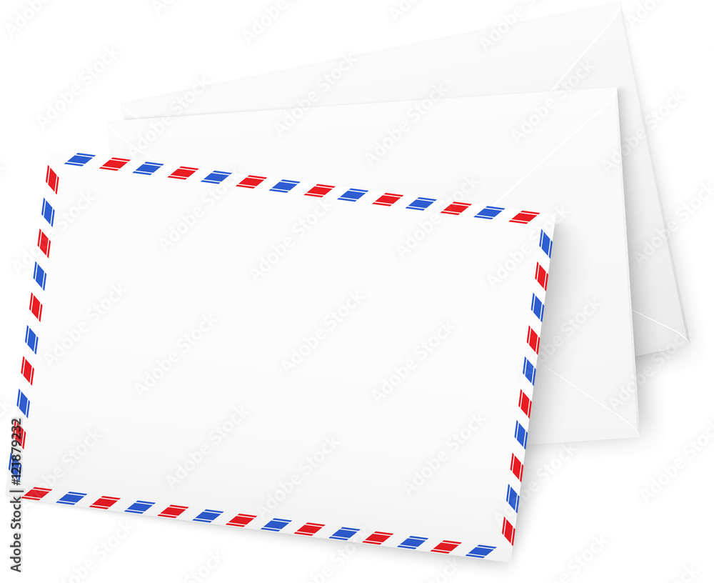 White vector paper envelops isolated on white background White vector paper envelops isolated on white background