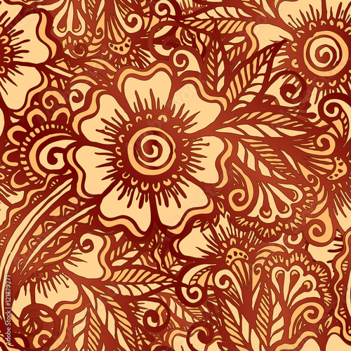 Hand-drawn vector floral seamless pattern in Indian mehndi style