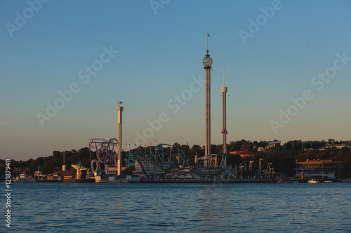 Photography Beautiful super wide-angle panoramic aerial view of Stockholm, Sweden with harbo