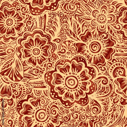 Hand-drawn vector floral seamless pattern in Indian mehndi style