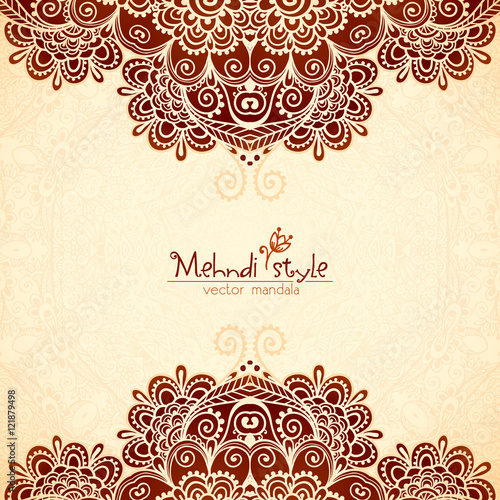 Vector vintage flowers ethnic background in Indian mehndi style