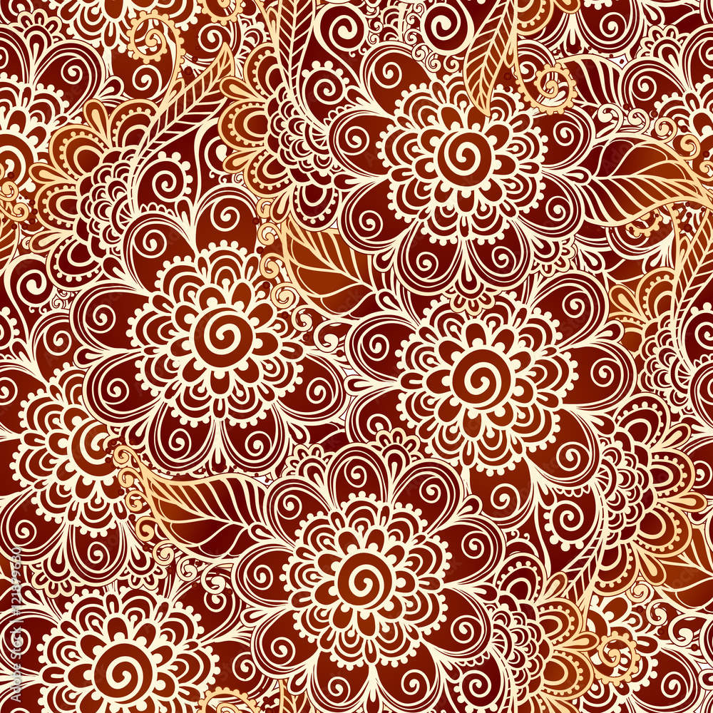 Floral henna tattoo style vector seamless pattern
