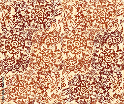 Fototapeta Naklejka Na Ścianę i Meble -  Floral henna tattoo style vector seamless pattern