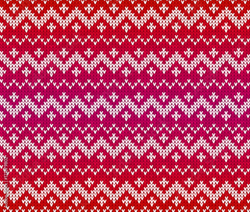Red knitted Scandinavian ornament vector seamless pattern