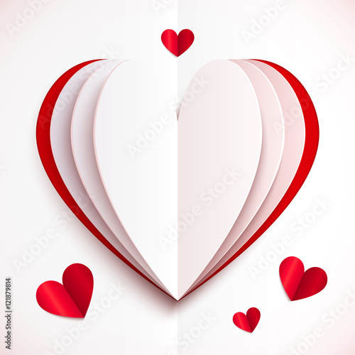Red and white folded paper vector empty heart