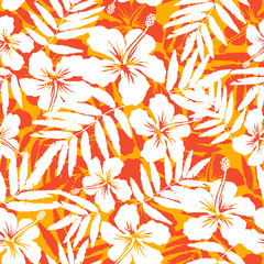 Ingelijste posters Oranje patronen Oranje tropische bloemen silhouetten patroon  © art_of_sun