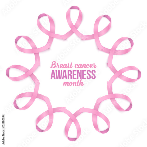 Breast cancer awareness month vector pink ribbons round frame