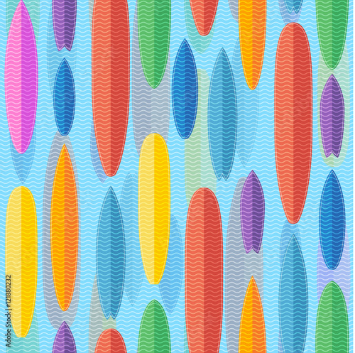 Flat style surfing boards vector seamless pattern