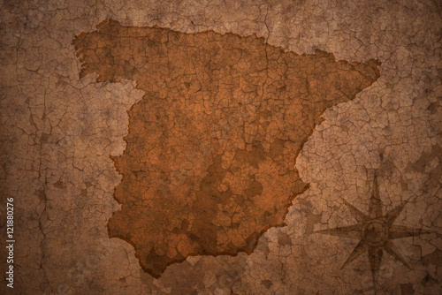 Photography spain map on vintage crack paper background