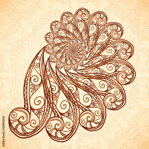 Vector fractal doodle spiral in henna tattoo style