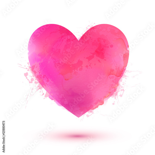 Pink vector Valentines Day heart in watercolor style isolated on white background